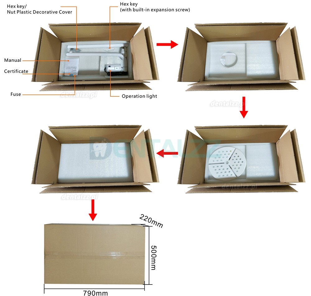 KWS KD-2036B-4 Lampa Operacyjna Stomatologiczna LED 80W Ścienna Bez cieni